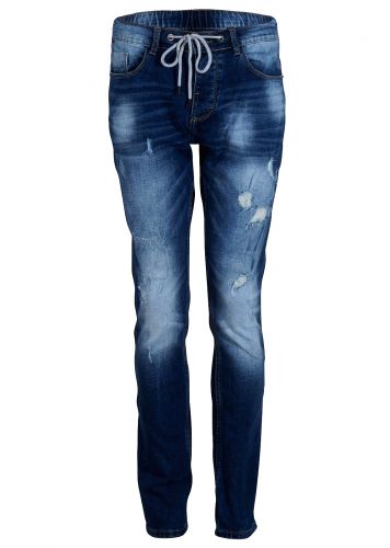 Ανδρικό παντελόνι jean ελαστικό με κουμπιά & σκισίματα. Denim Collection.