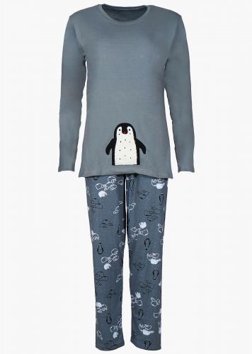 Γυναικεία χειμερινή πιτζάμα λαιμόκοψη "Penguin" all print παντελόνι