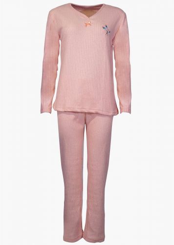 Γυναικεία πιτζάμα σετ ρίπ διακοσμητικό υφασμάτινο φιογκάκι μονόχρωμο παντελόνι.Homewear Collection