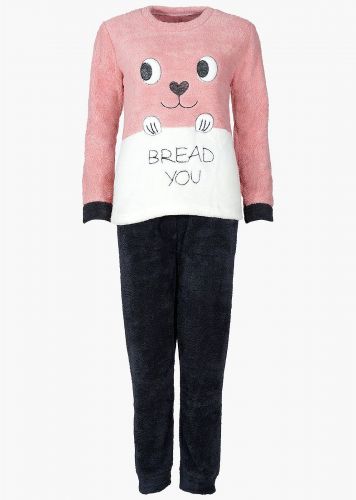 Γυναικεία πιτζάμα fleece "Bread You" μονόχρωμο παντελόνι λάστιχο στη μέση