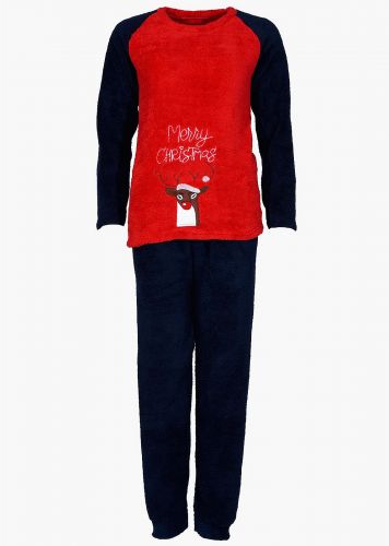 Γυναικεία πιτζάμα fleece "Merry Christmas" μονόχρωμο παντελόνι
