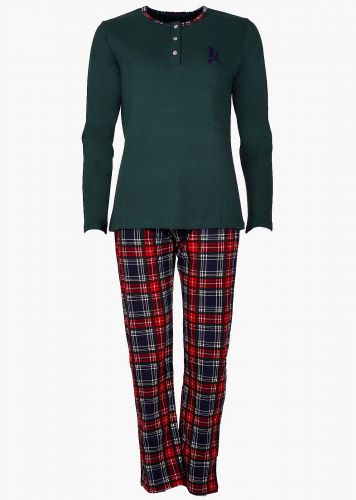 Γυναικεία χειμερινή πιτζάμα μπλούζα πατιλέτα καρό λεπτομέρειες παντελόνι τσέπες all print