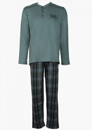 Ανδρική χειμερινή πιτζάμα μπλούζα πατιλέτα "Perfect" παντελόνι all print καρό.Homewear Collection