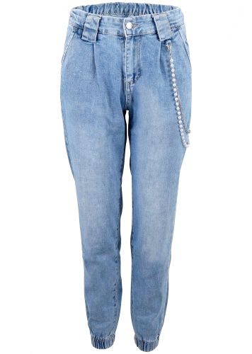 Γυναικείο jean ελαστικό  παντελόνι mom fit γραμμή λάστιχο κάτω. Denim Collection.