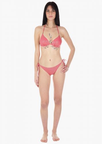 Γυναικείο σετ μαγιό bikini τριγωνάκι  ενσωματωμένη push up ενίσχυση χρυσές λεπτομέρειες slip δετό.Καλύπτει B CUP