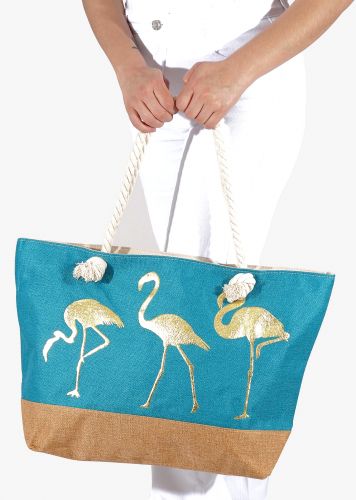 Γυναικεία τσάντα θαλάσσης print flamingo. Summer Collection