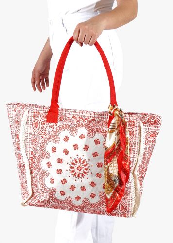 Γυναικεία τσάντα θαλάσσης all print φουλάρι στο λουράκι