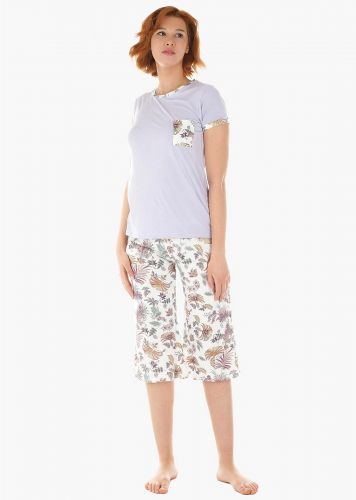 Γυναικεία πιτζάμα μπλούζα λαιμόκοψη παντελόνι κάπρι all print