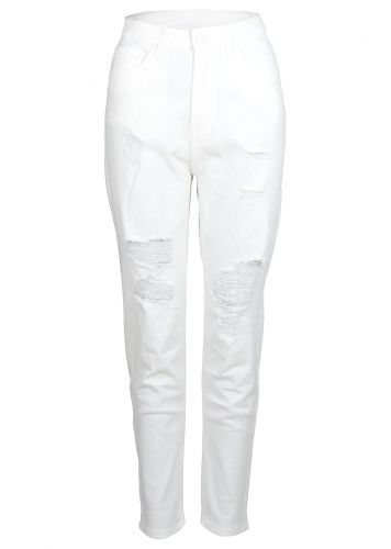 Γυναικείο παντελόνι jean ψηλόμεσο με σκισίματα γραμμή moms fit. Denim Collection.