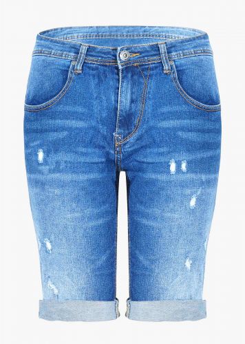 Ανδρική βερμούδα ελαστική  jean ελαφριά ξεβάματα ρεβέρ. Denim Collection.